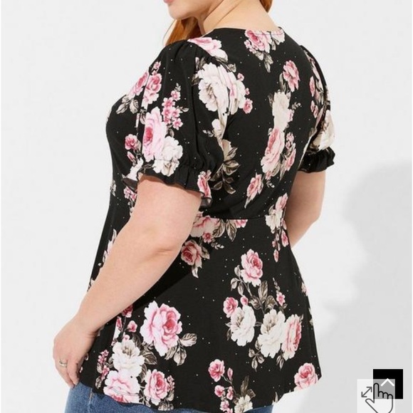 Torrid Pink Roses Babydoll Puff Sleeve Top 3 NWT - Picture 4 of 5